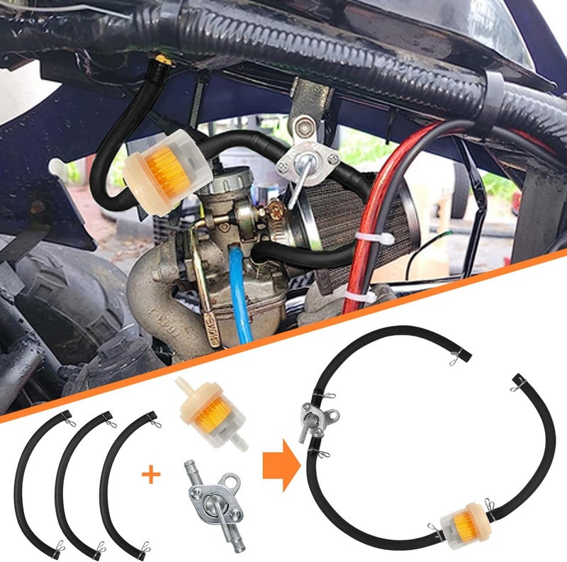 HOLATO Gas Fuel Line Hose Clamps Fuel Filters with Inline Shut Off Valve Petcock Set for 50cc 70cc 90cc 110cc 125cc 150cc Taotao Coolster Apollo Baja ATV Four Wheeler Dirt Pit Bike (BLACK) - Image 3